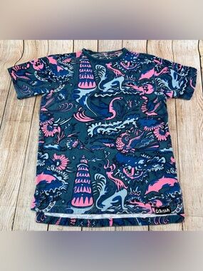 Mens Pink Dolphin AOP Blue Cotton T Shirt Size Large